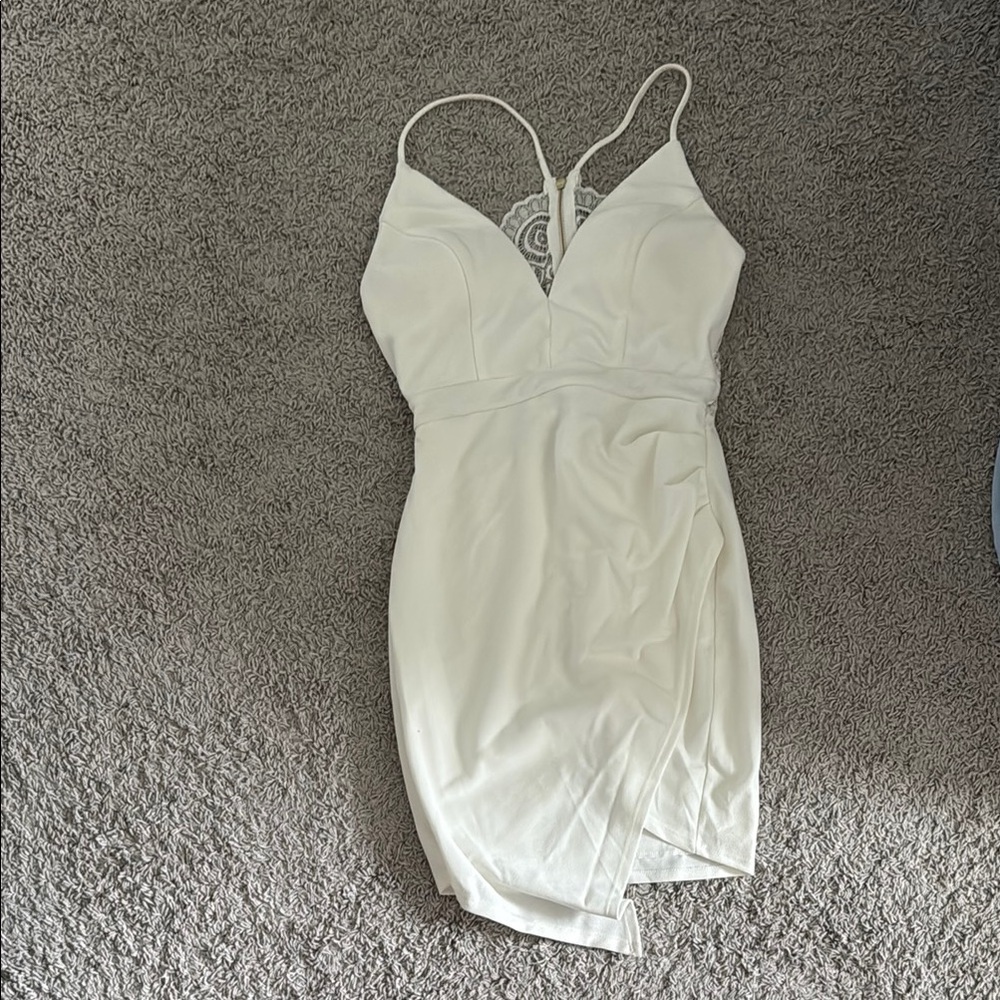 Emerald Sundae White Lace-Back Mini Dress